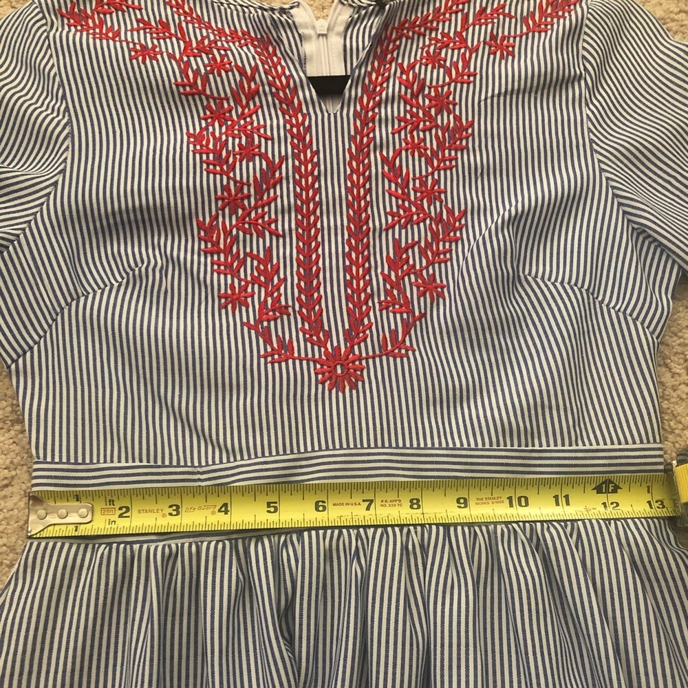 Lantern Sleeve Embroidered Striped Dress - Picture 8 of 8
